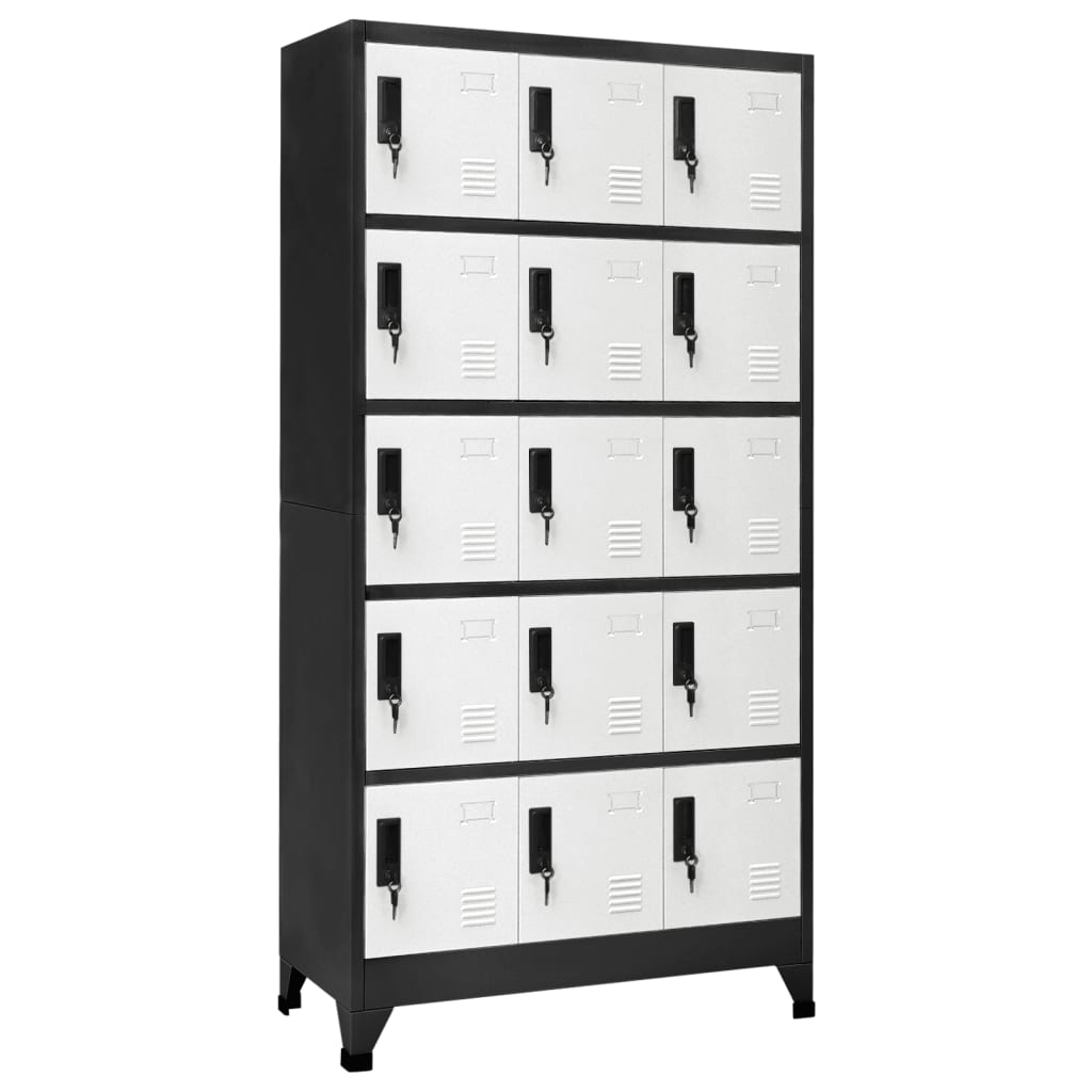 Lockerkast 90X40X180 Cm Staal Antracietkleurig En Wit Antraciet en wit Met 15 lockers