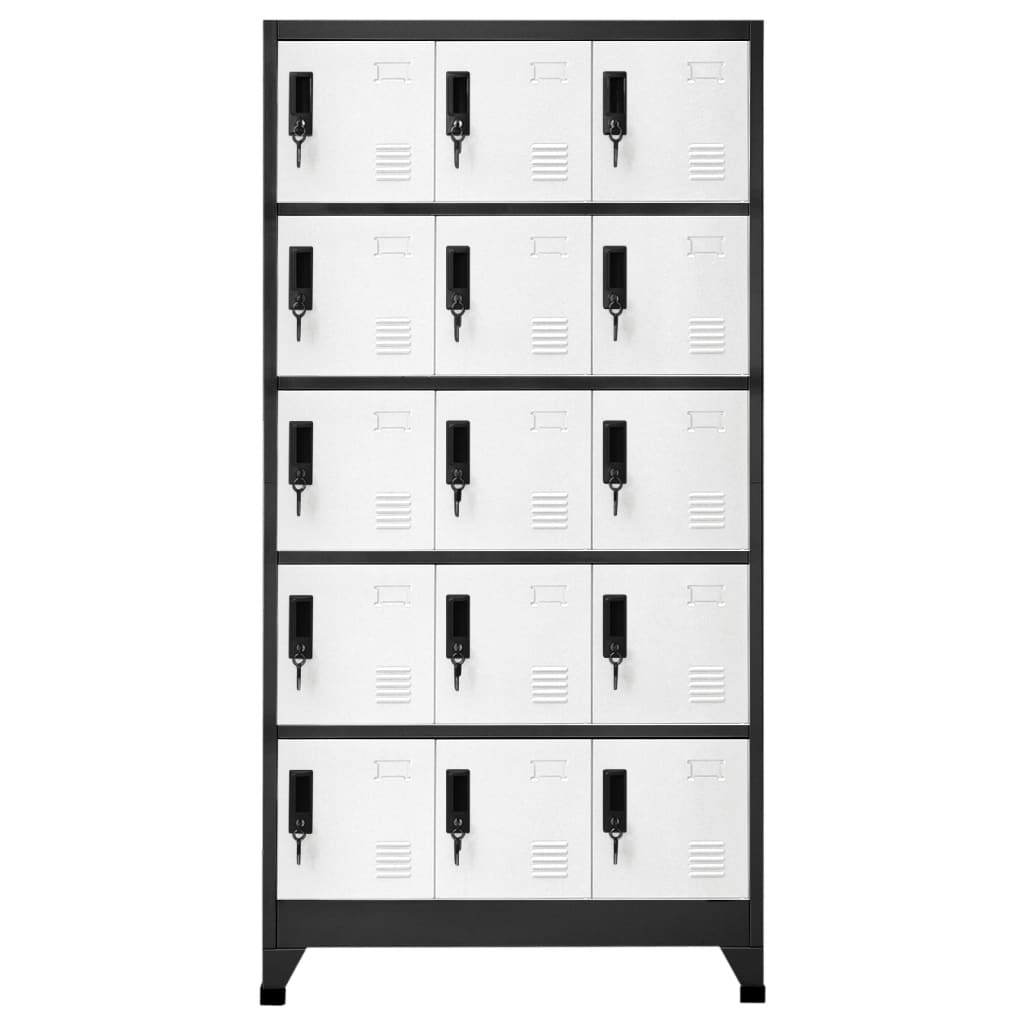 Lockerkast 90X40X180 Cm Staal Antracietkleurig En Wit Antraciet en wit Met 15 lockers