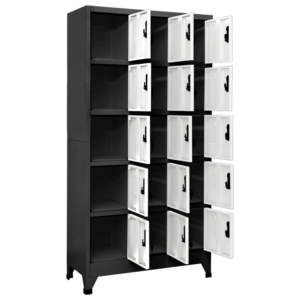 Lockerkast 90X40X180 Cm Staal Antracietkleurig En Wit Antraciet en wit Met 15 lockers