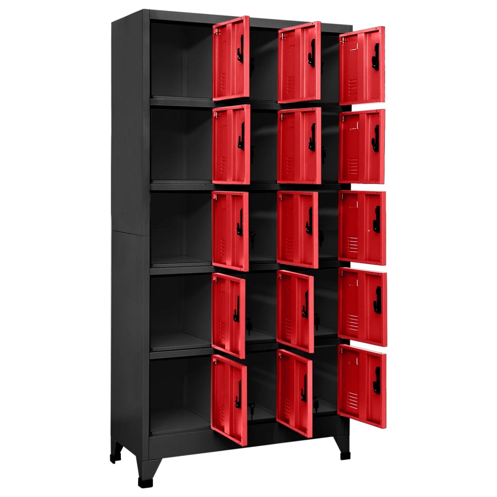 Lockerkast 90x40x180 cm staal antracietkleurig en rood