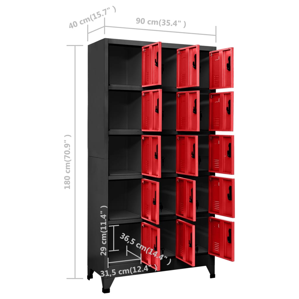 Lockerkast 90x40x180 cm staal antracietkleurig en rood