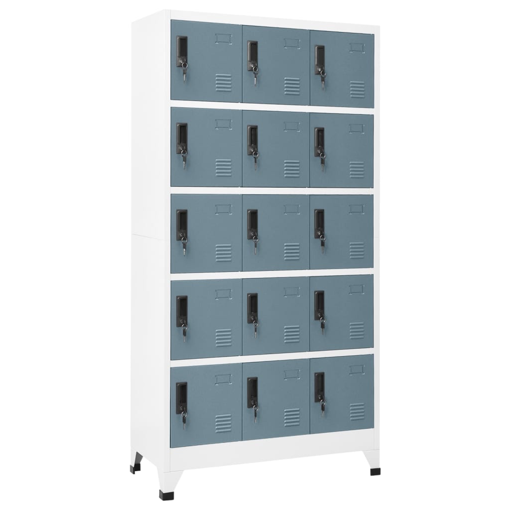 Lockerkast 90X40X180 Cm Staal Lichtgrijs En Donkergrijs Met 15 lockers