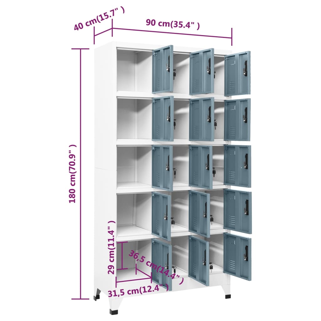 Lockerkast 90X40X180 Cm Staal Lichtgrijs En Donkergrijs Met 15 lockers