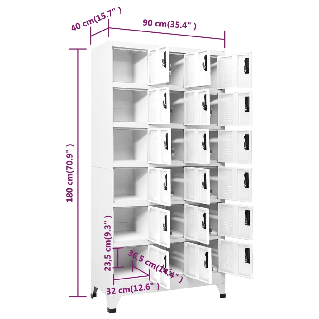 Lockerkast 90X40X180 Cm Staal Wit Met 18 lockers