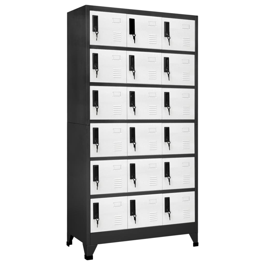 Lockerkast 90X40X180 Cm Staal Antracietkleurig En Wit Antraciet en wit Met 18 lockers