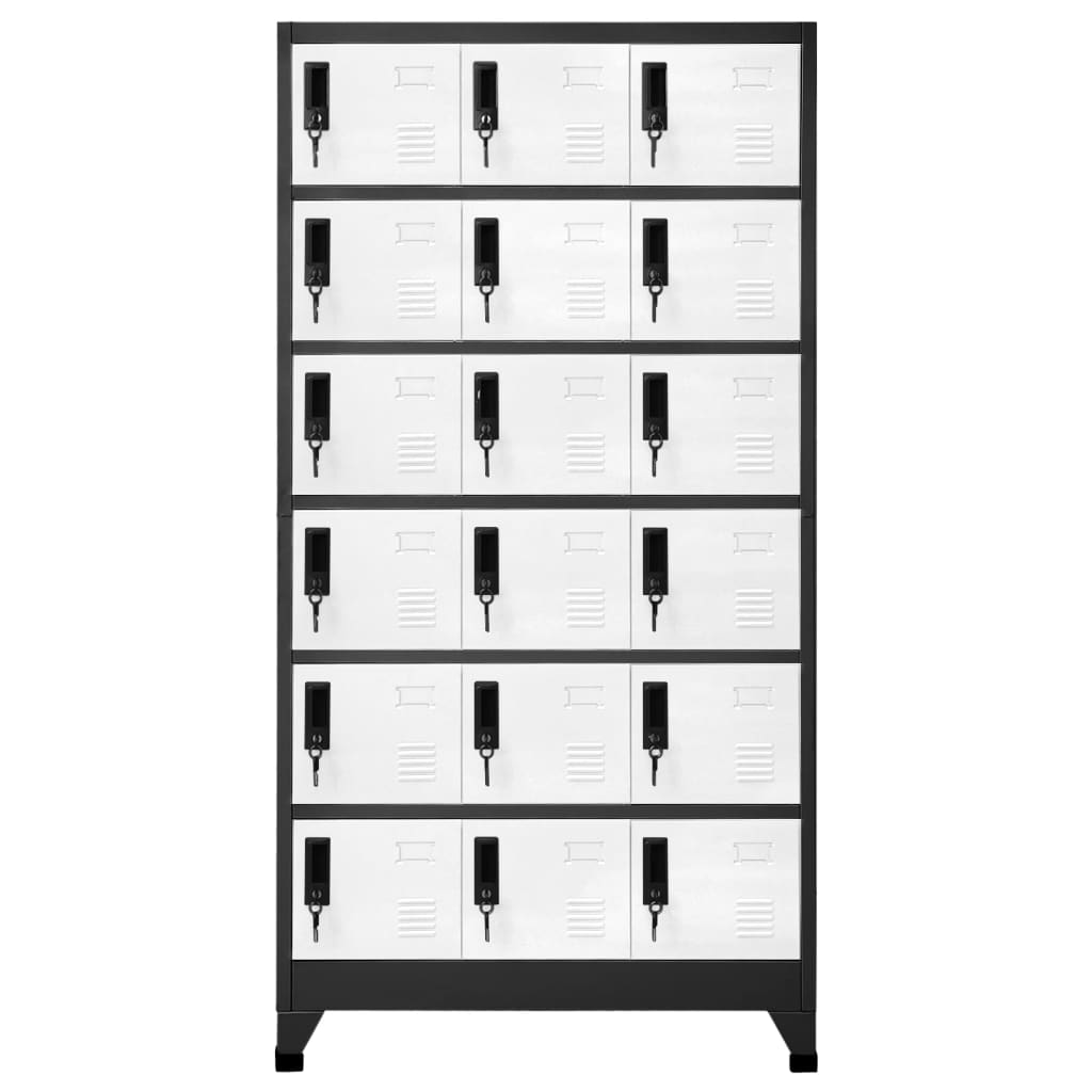 Lockerkast 90X40X180 Cm Staal Antracietkleurig En Wit Antraciet en wit Met 18 lockers