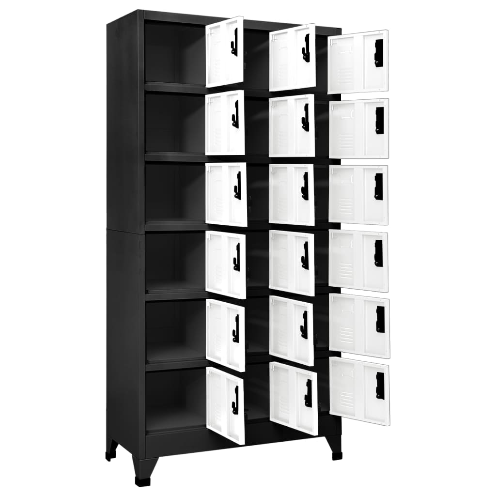 Lockerkast 90X40X180 Cm Staal Antracietkleurig En Wit Antraciet en wit Met 18 lockers