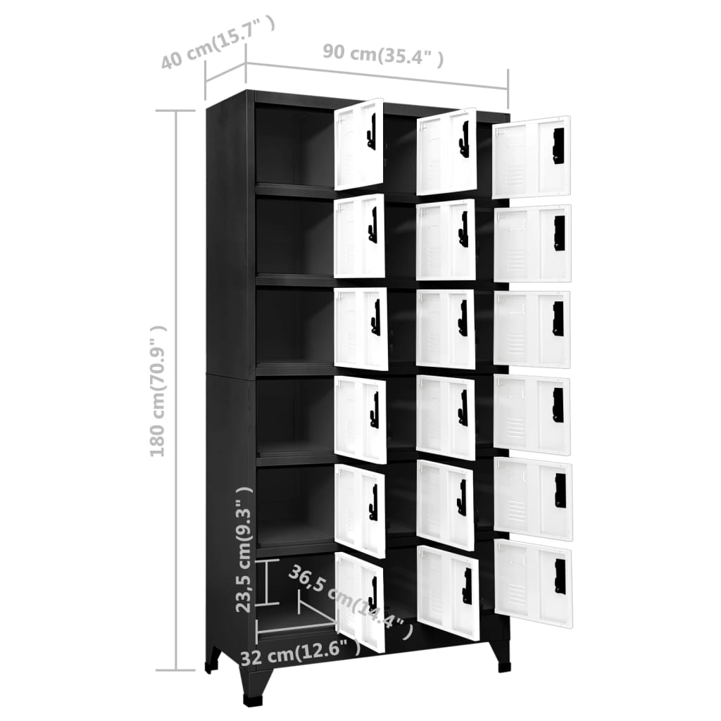 Lockerkast 90X40X180 Cm Staal Antracietkleurig En Wit Antraciet en wit Met 18 lockers