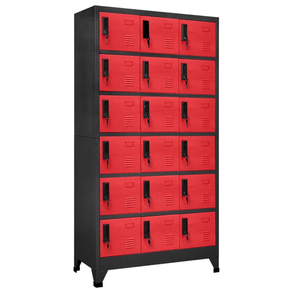 Lockerkast 90x40x180 cm staal antracietkleurig en rood