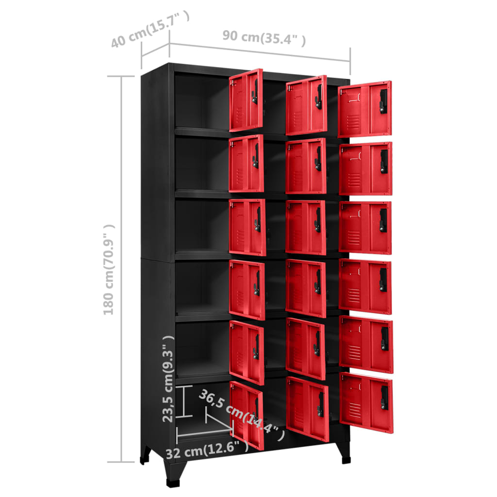 Lockerkast 90x40x180 cm staal antracietkleurig en rood