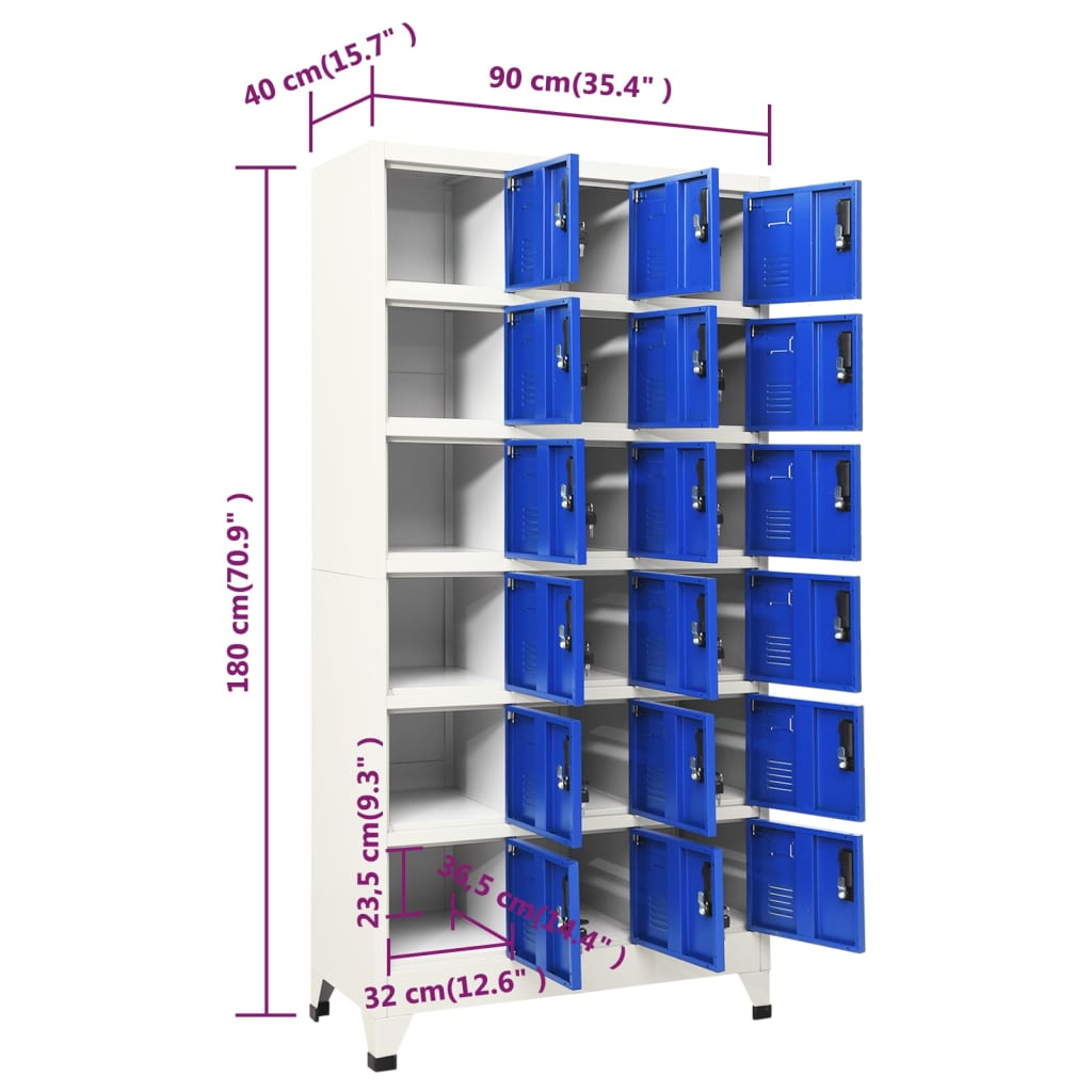 Lockerkast 90x40x180 cm staal grijs en blauw