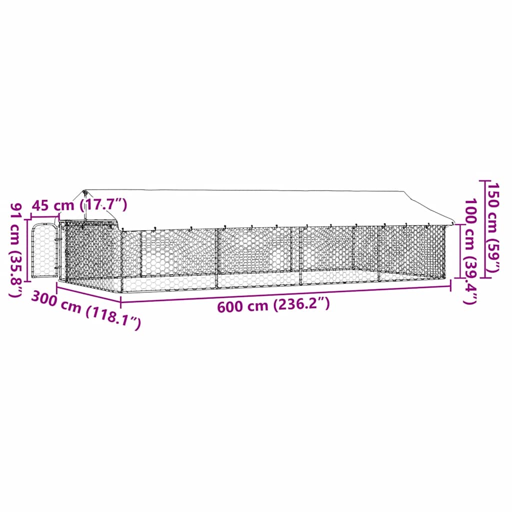 Hondenkennel voor buiten met dak 600x300x150 cm