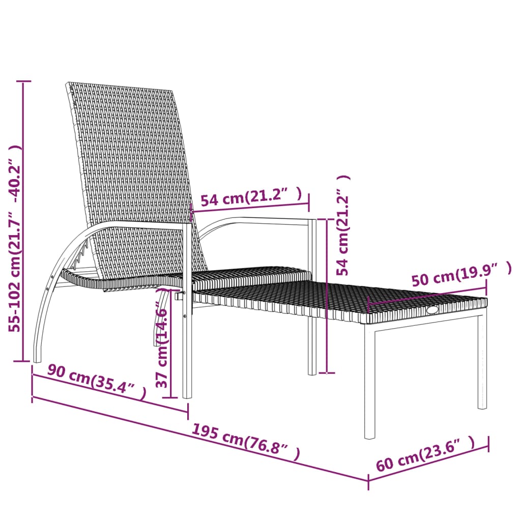 Ligbed Met Voetensteun Polyetheen Rattan Zwart