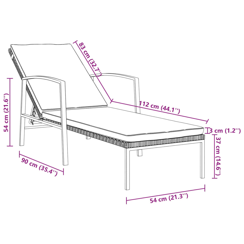 Ligbedden 2 st met tafel poly rattan zwart