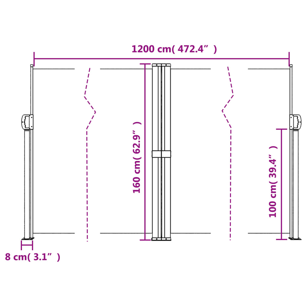 Windscherm Uittrekbaar Kleurig Antraciet 160 x 1200 cm