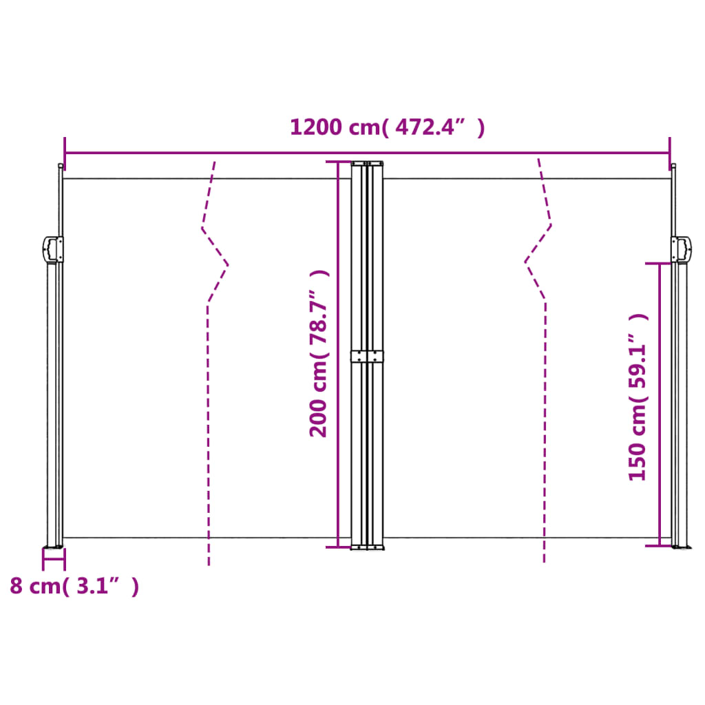 Windscherm Uittrekbaar Kleurig Crème 200 x 1200 cm