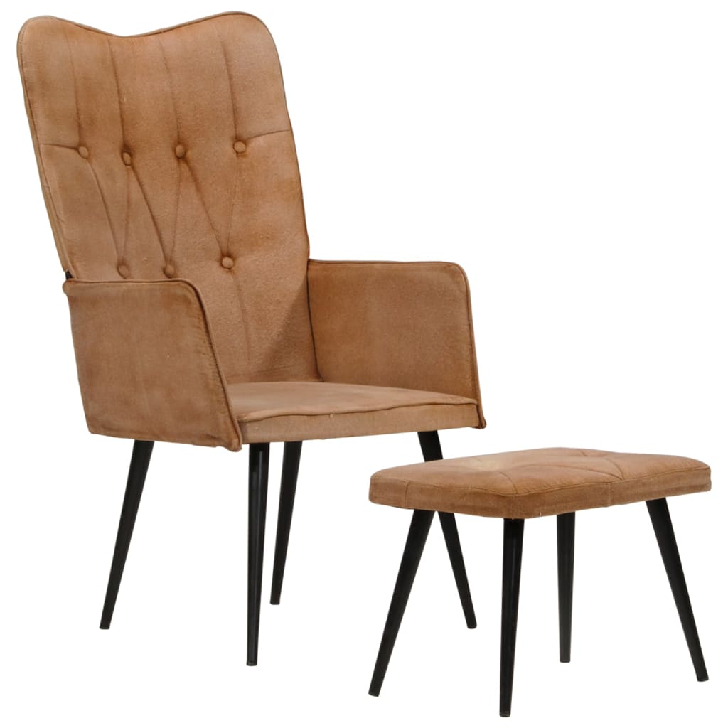 Fauteuil Met Voetensteun Bruin Canvas