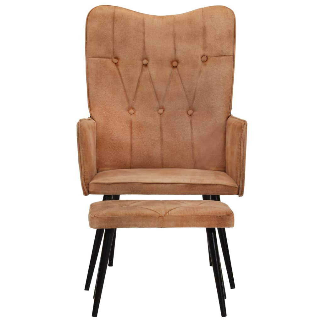 Fauteuil Met Voetensteun Bruin Canvas