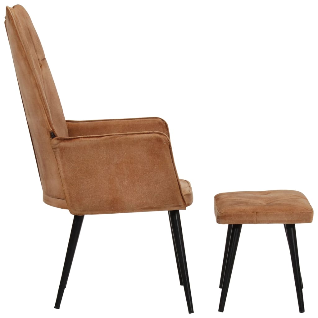 Fauteuil Met Voetensteun Bruin Canvas