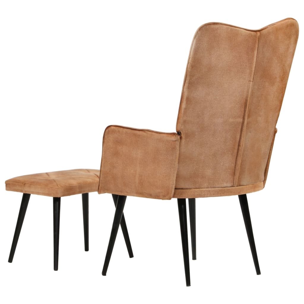 Fauteuil Met Voetensteun Bruin Canvas