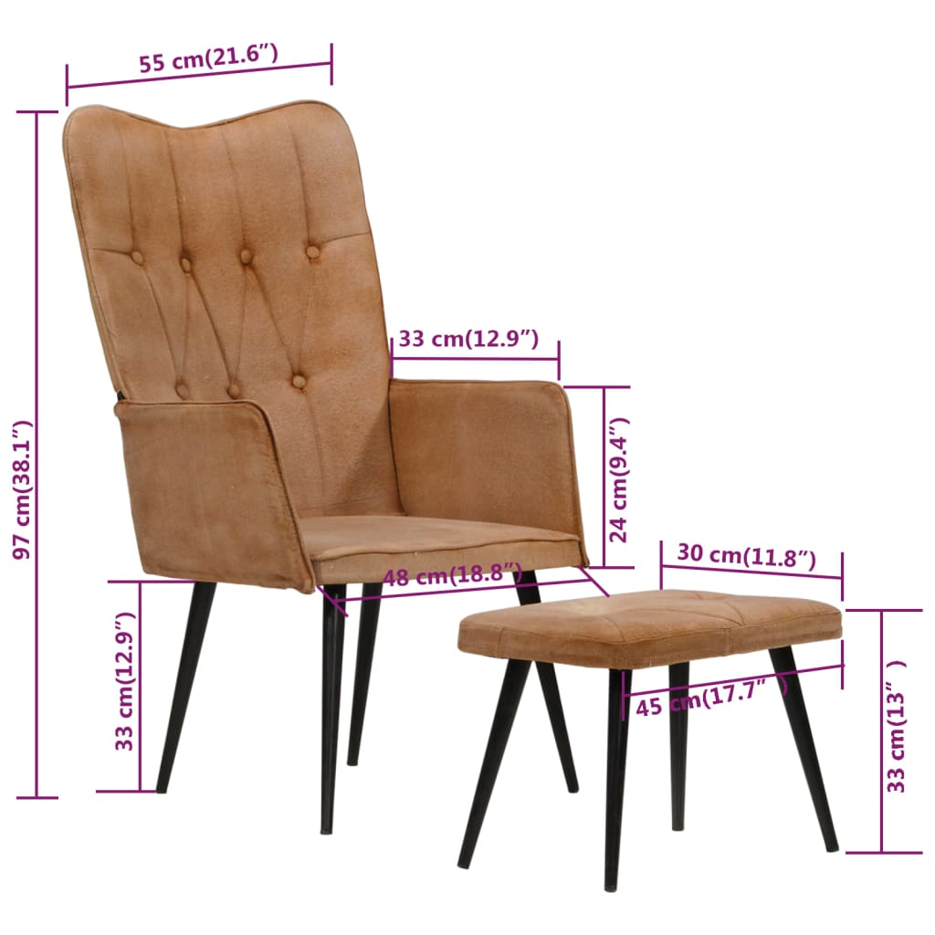 Fauteuil Met Voetensteun Bruin Canvas