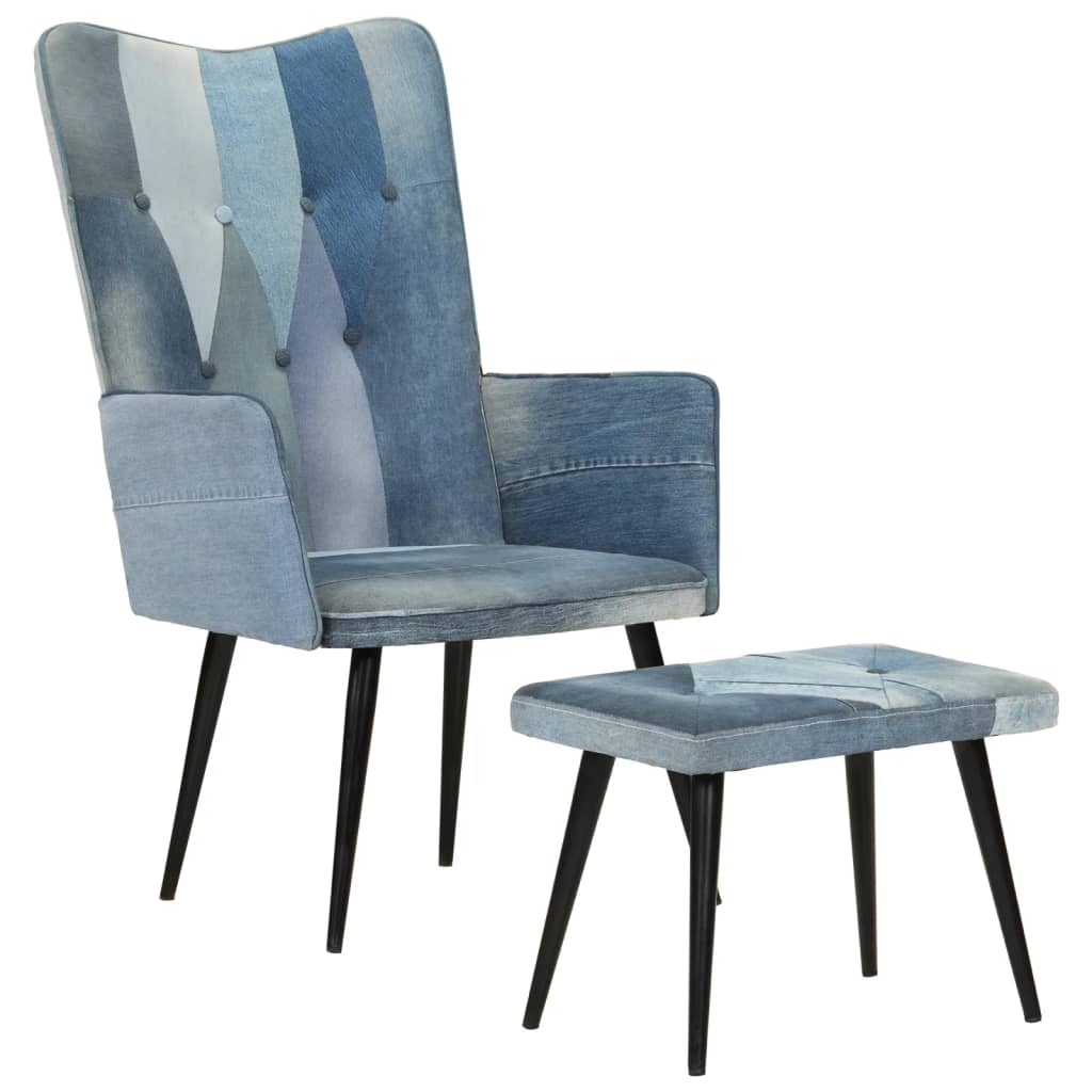 Fauteuil Met Voetensteun Patchwork Denim Blauw Canvas