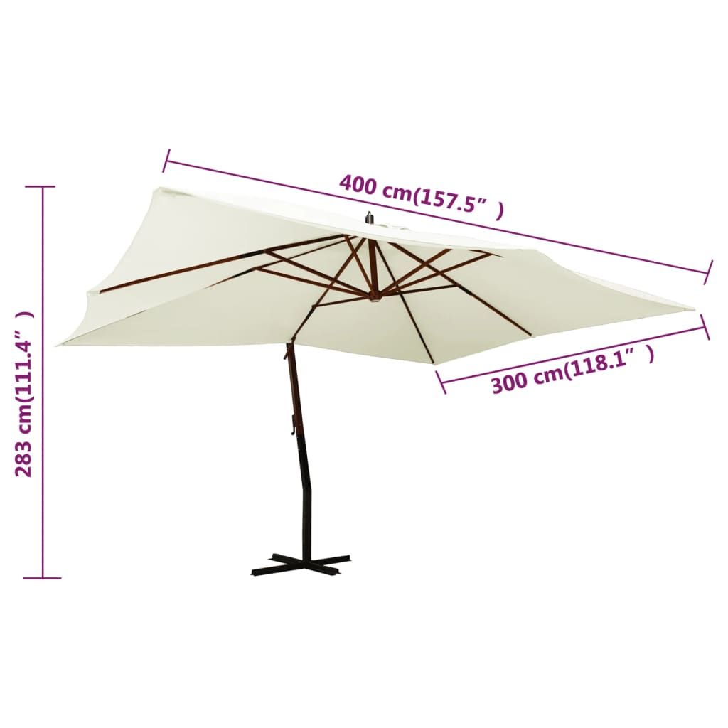 Zweefparasol Met Houten Paal 400X300 Cm Zandwit