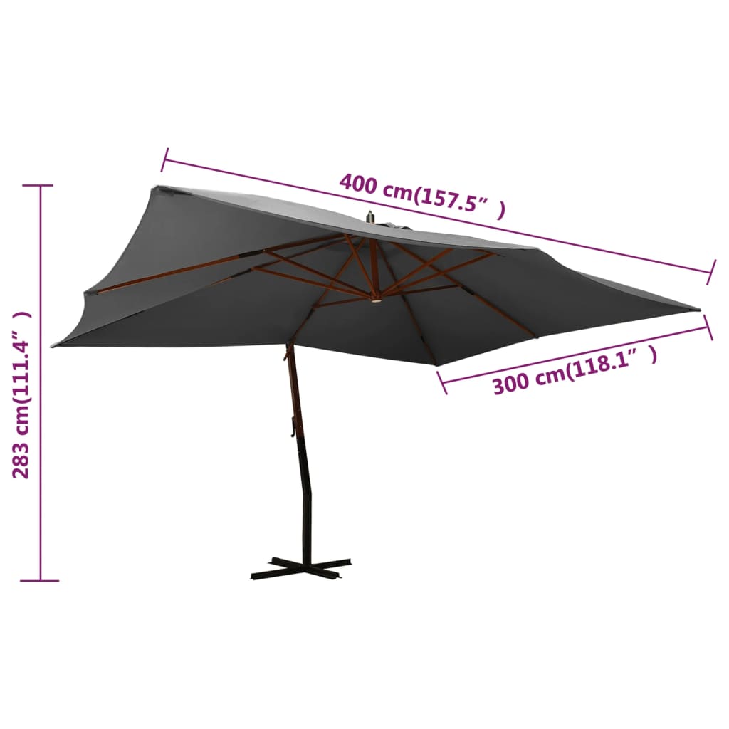 Zweefparasol Met Houten Paal 400X300 Cm Antracietkleurig