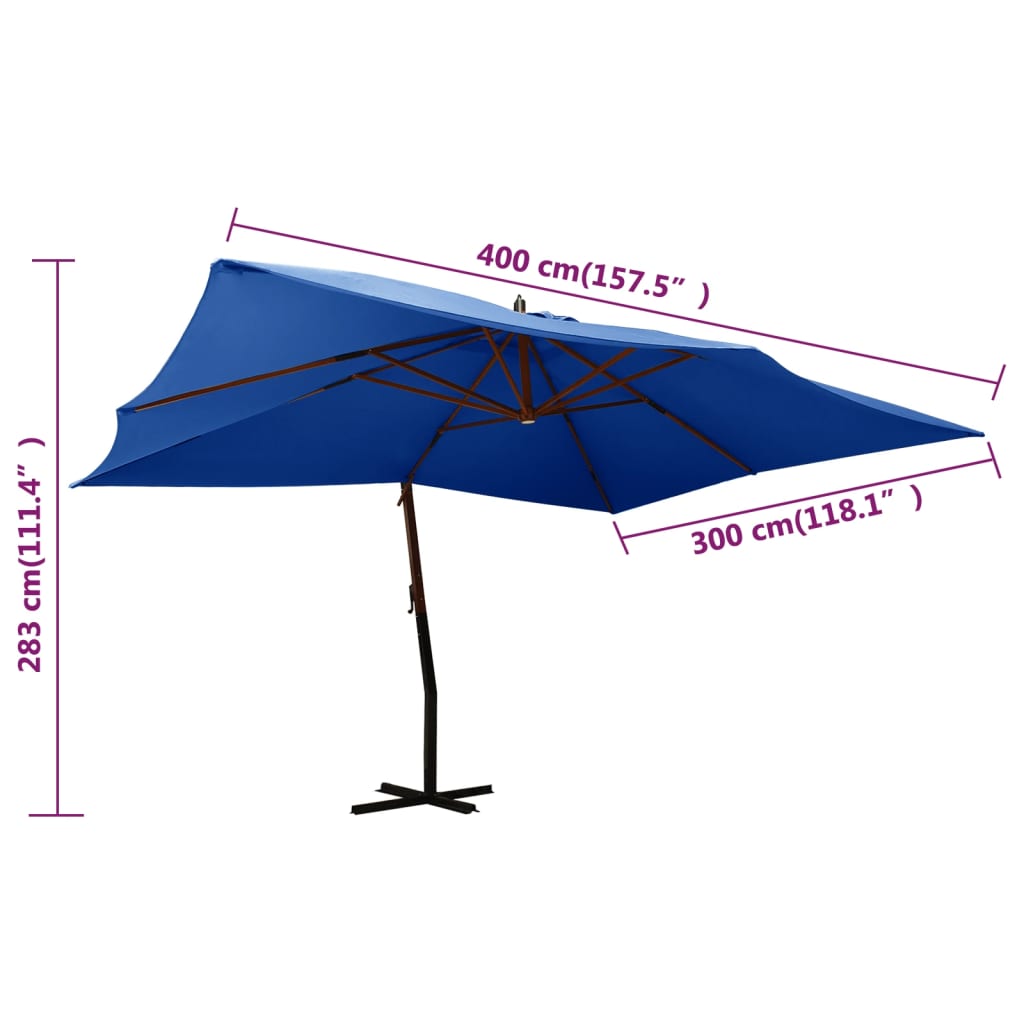 Zweefparasol Met Houten Paal 400X300 Cm Azuurblauw azure blue