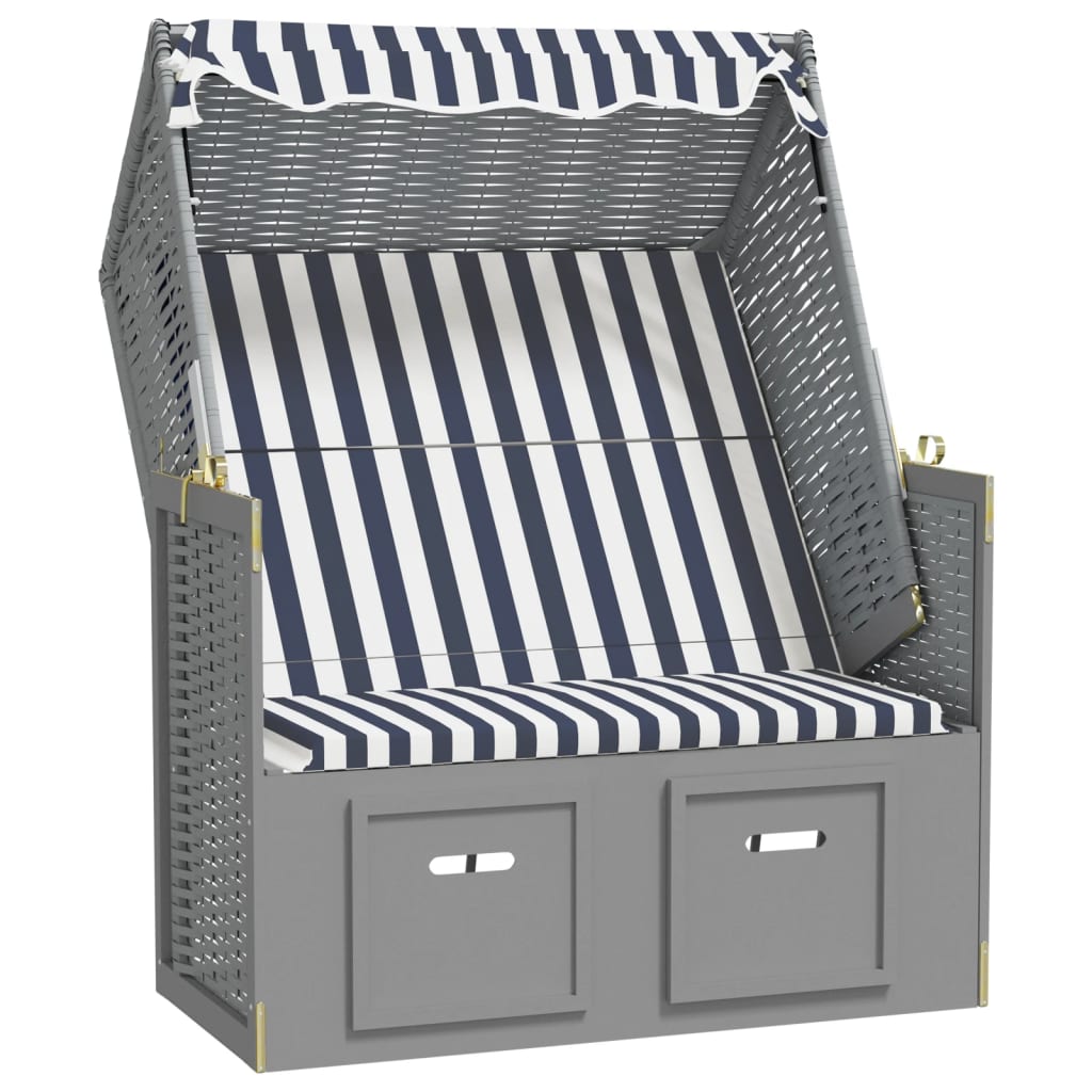 Strandstoel Met Luifel Poly Rattan En Massief Hout Blauw en wit