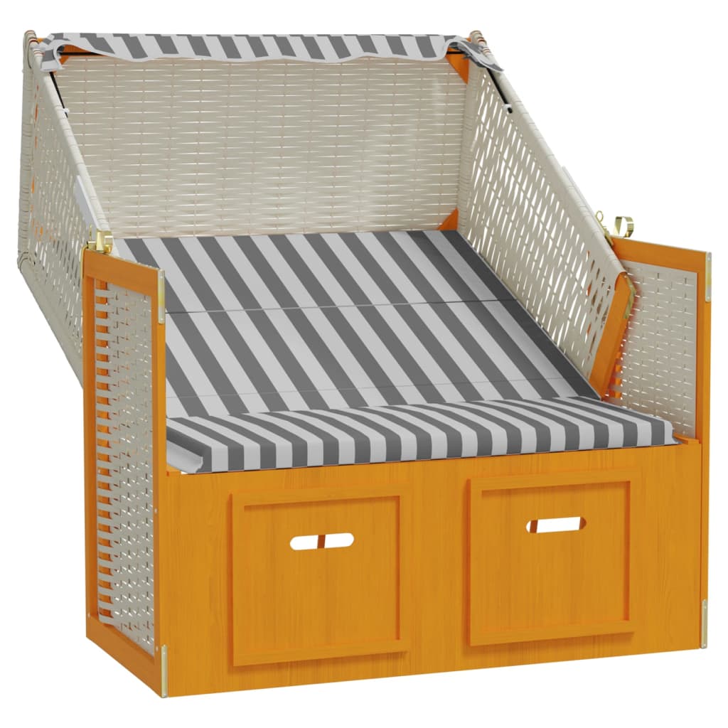 Strandstoel Met Luifel Poly Rattan En Massief Hout Wit en grijs