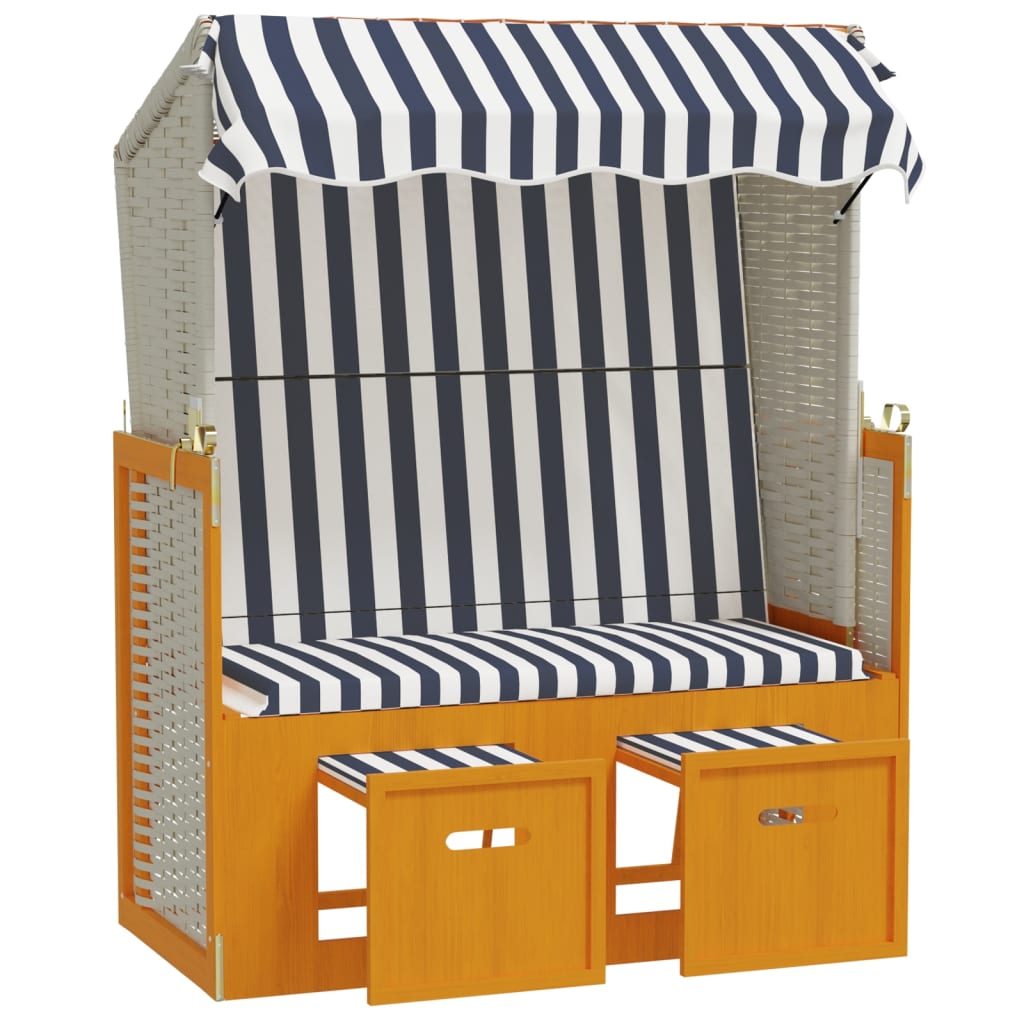 Strandstoel Met Luifel Poly Rattan En Massief Hout Wit en blauw