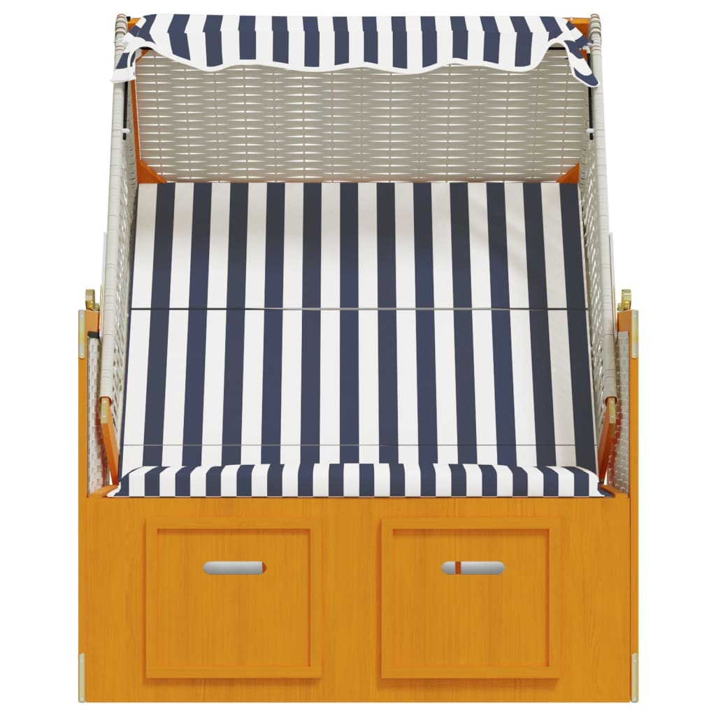 Strandstoel Met Luifel Poly Rattan En Massief Hout Wit en blauw