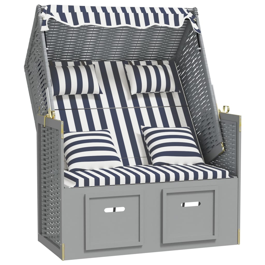 Strandstoel Met Kussens Poly Rattan En Hout Blauw en wit