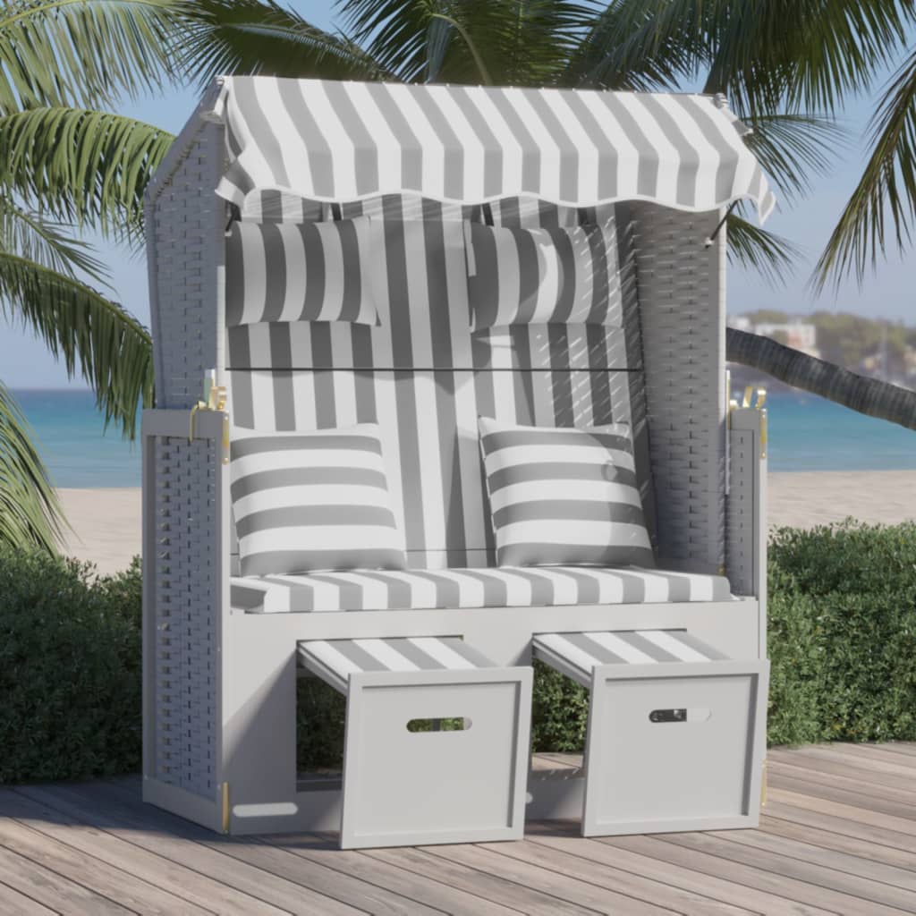 Strandstoel Met Kussens Poly Rattan En Massief Hout Grijs en wit