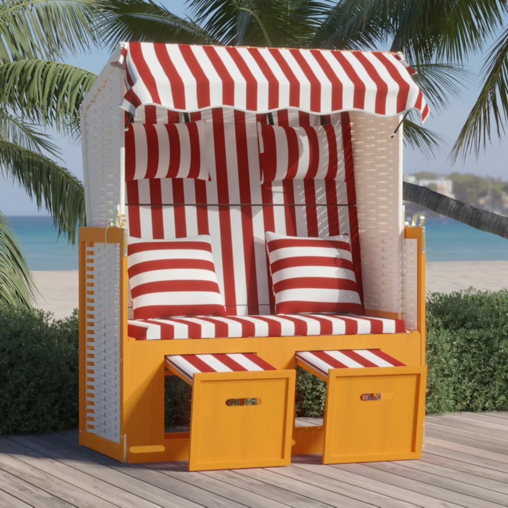 Strandstoel Met Kussens Poly Rattan En Hout Rood en wit