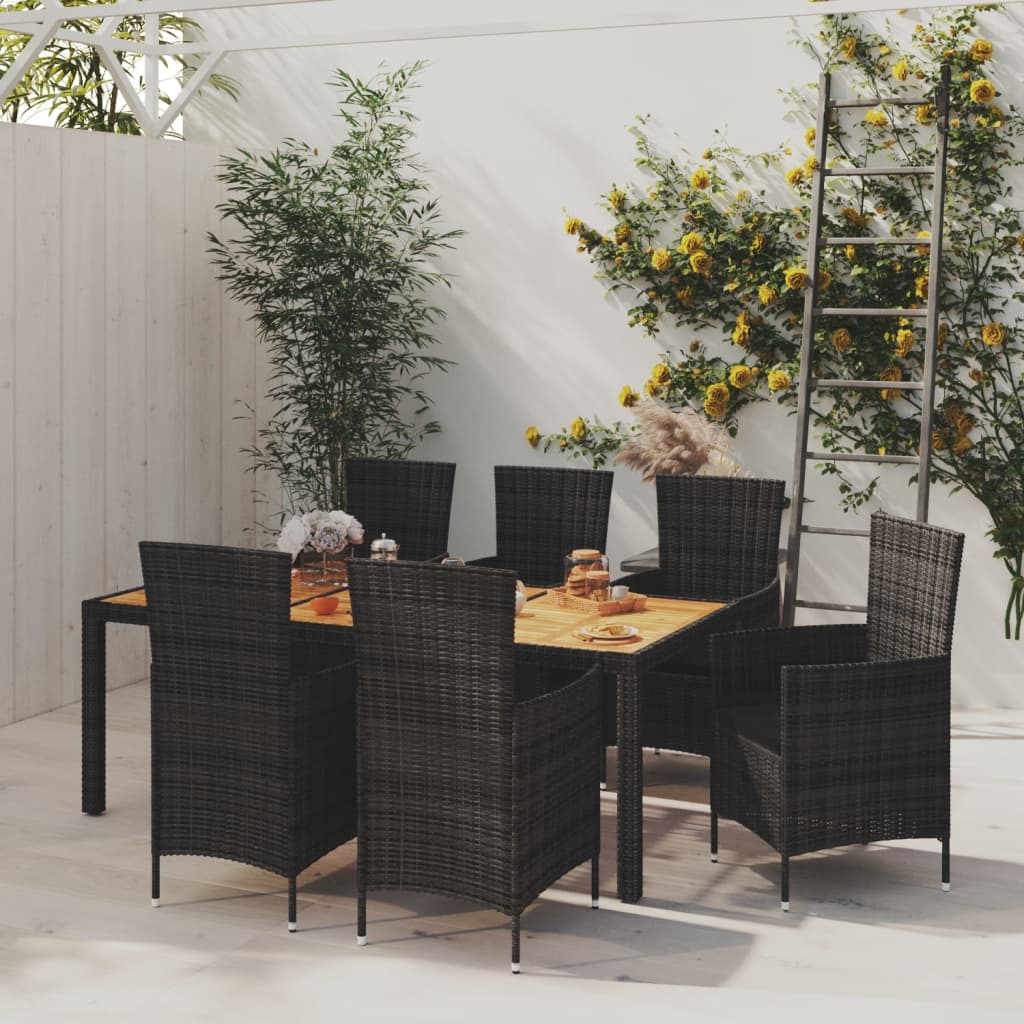 7-delige Tuinset met kussens poly rattan zwart