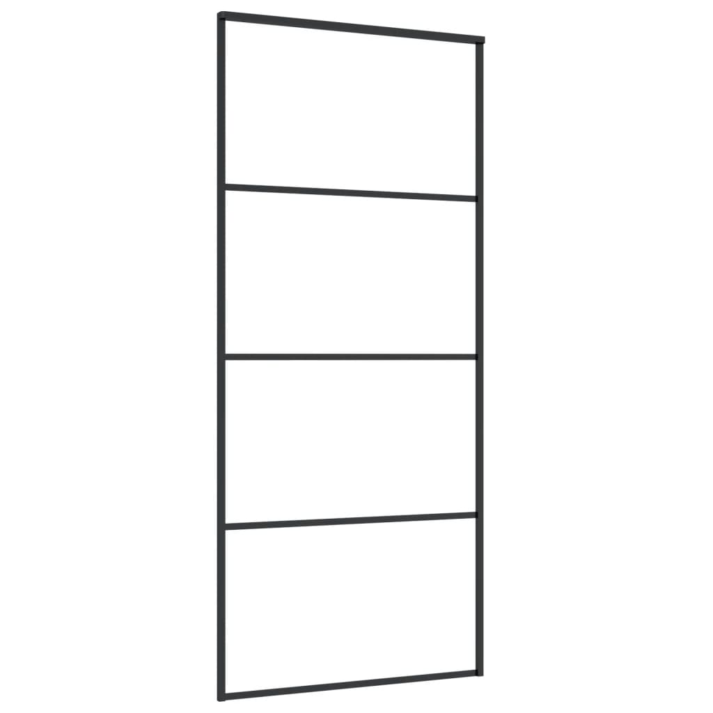 Schuifdeur 90x205 cm mat ESG-glas en aluminium zwart