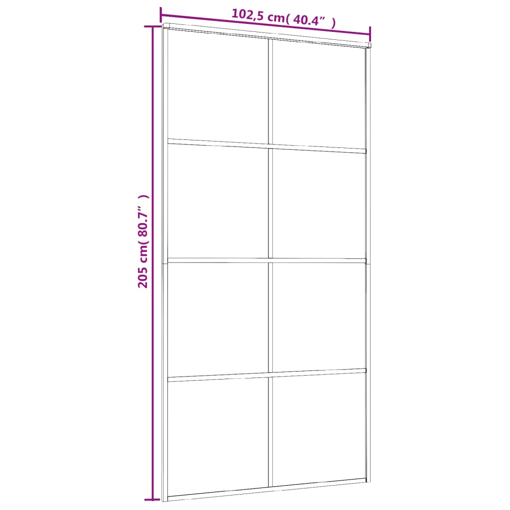 Schuifdeur 102,5X205 Cm Esg-Glas En Aluminium Zwart 102.5 x 205 cm