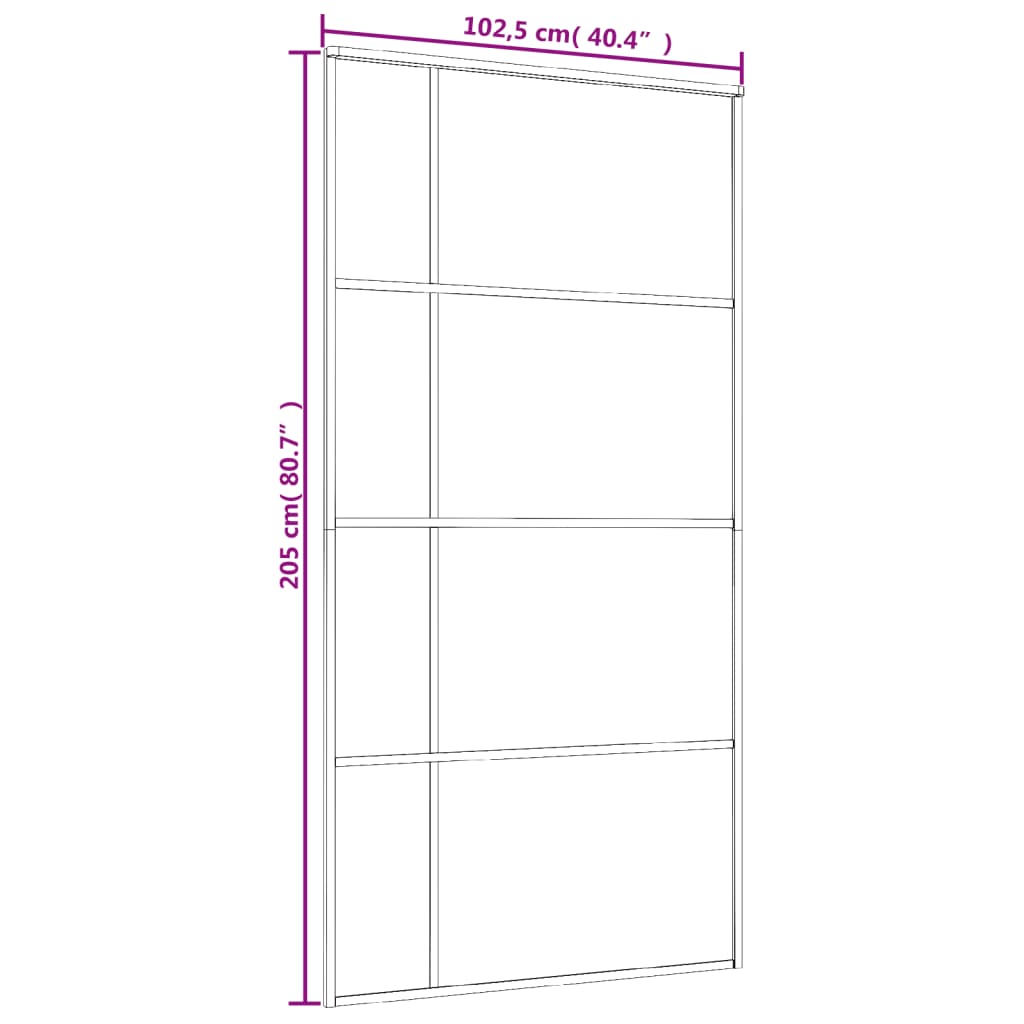 Schuifdeur 102,5X205 Cm Esg-Glas En Aluminium Zwart 102.5 x 205 cm