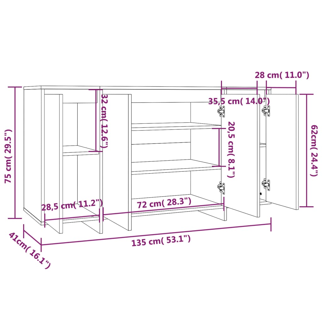 Dressoir 135X41X75 Cm Spaanplaat Zwart