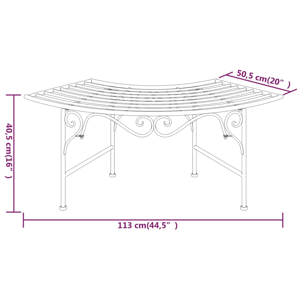 Boombank 113 cm staal zwart