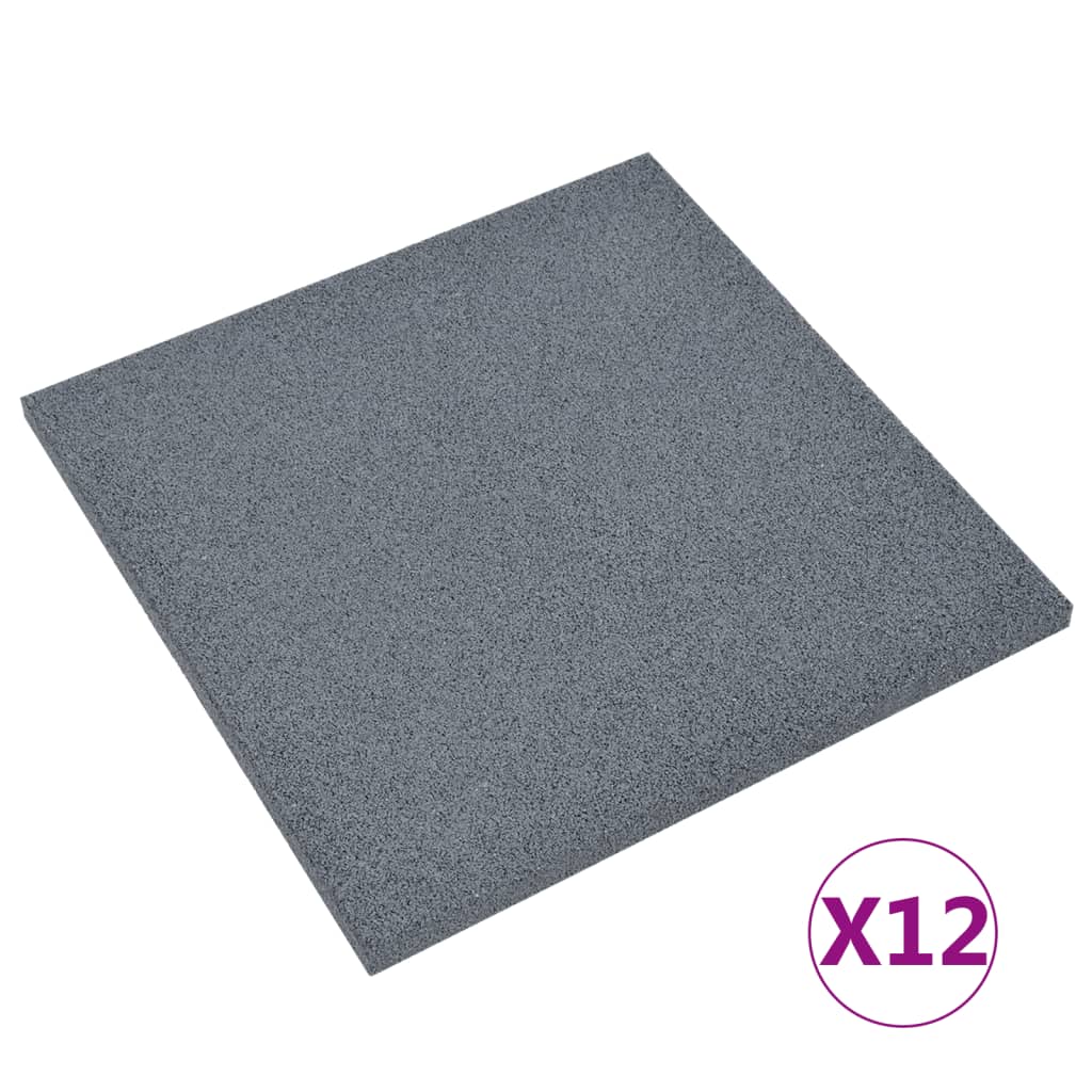 Valtegels 12 st 50x50x3 cm rubber grijs
