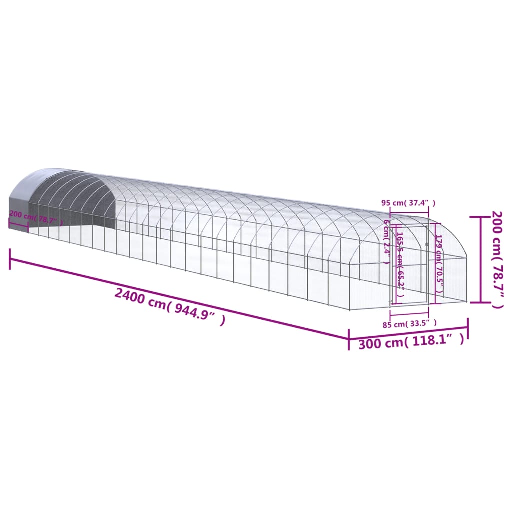 Kippenren 3x24x2 m gegalvaniseerd staal