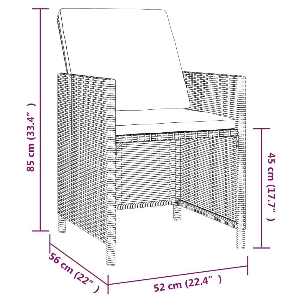 9-delige Tuinset met kussens poly rattan zwart