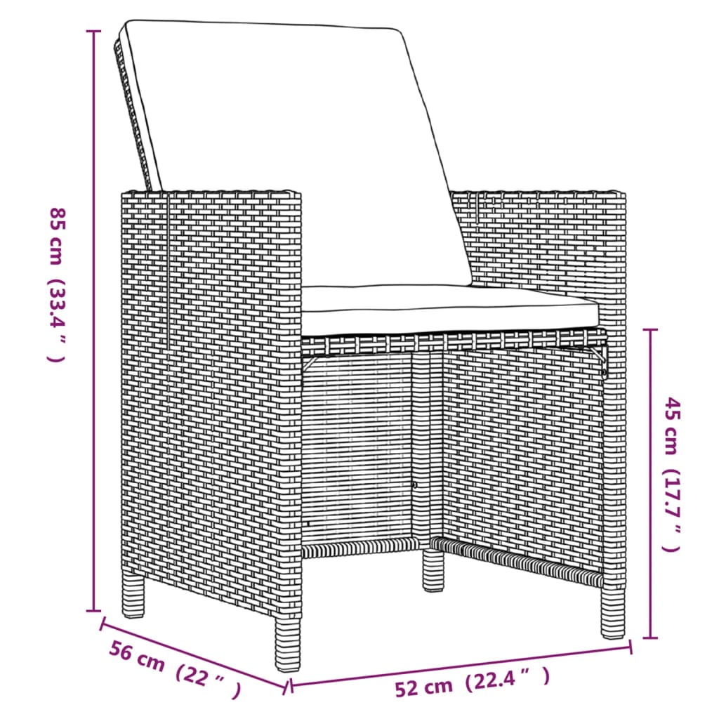 9-delige Tuinset met kussens poly rattan zwart