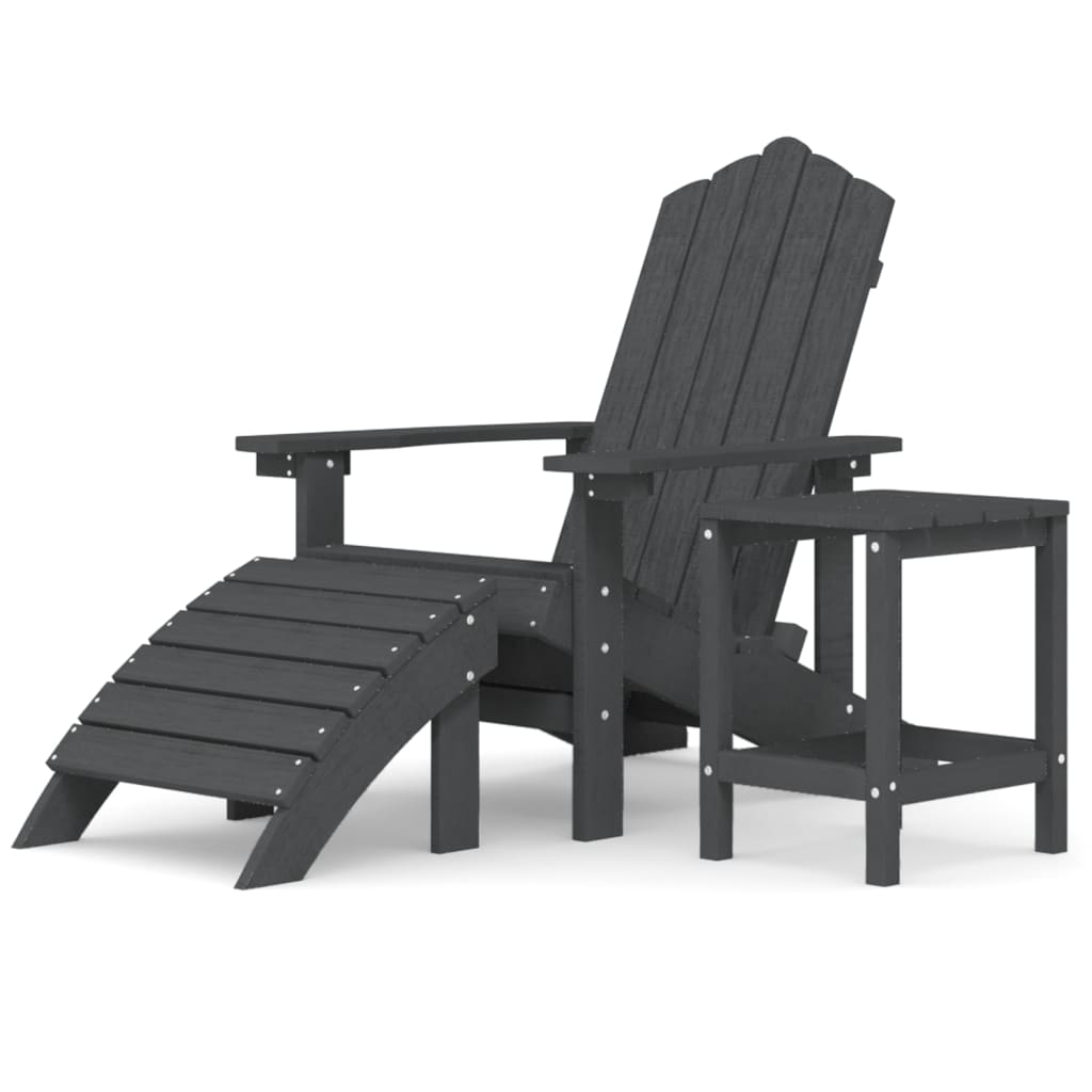 Tuinstoel Adirondack Met Voetenbank Tafel Hdpe Antracietkleurig 1 Fauteuil + voetensteun + Tafel