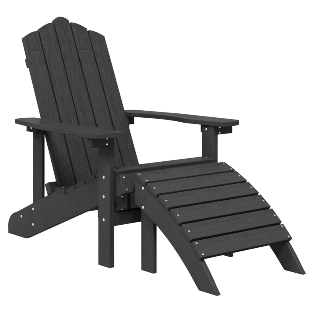 Tuinstoel Adirondack Met Voetenbank Tafel Hdpe Antracietkleurig 1 Fauteuil + voetensteun + Tafel