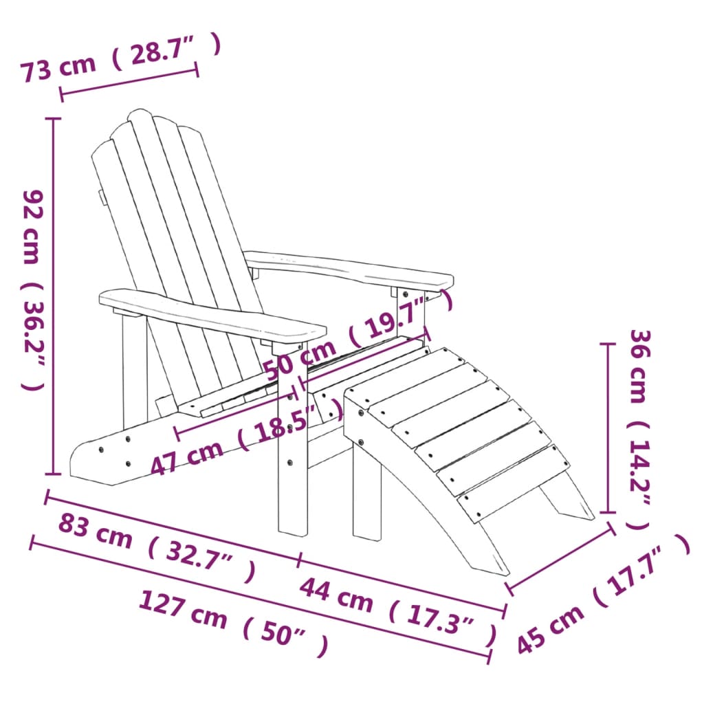 Tuinstoel Adirondack Met Voetenbank Tafel Hdpe Antracietkleurig 1 Fauteuil + voetensteun + Tafel