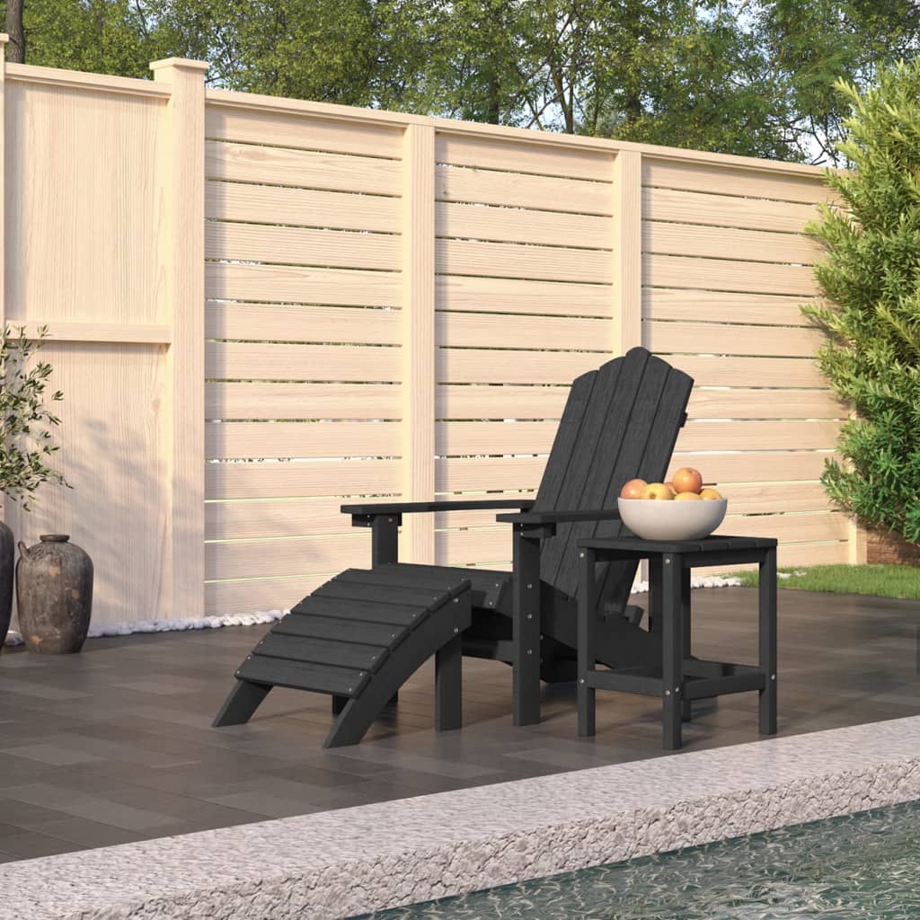 Tuinstoel Adirondack Met Voetenbank Tafel Hdpe Antracietkleurig 1 Fauteuil + voetensteun + Tafel